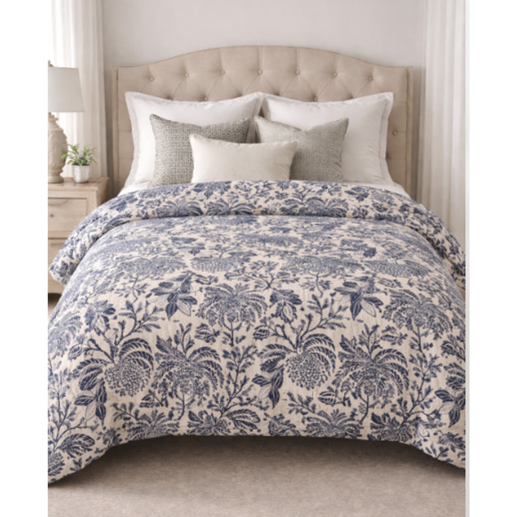 Pottery Barn Other - Pottery Barn Botanical Rae King Size Duvet Cotton Bedding Tropical Print Blue
